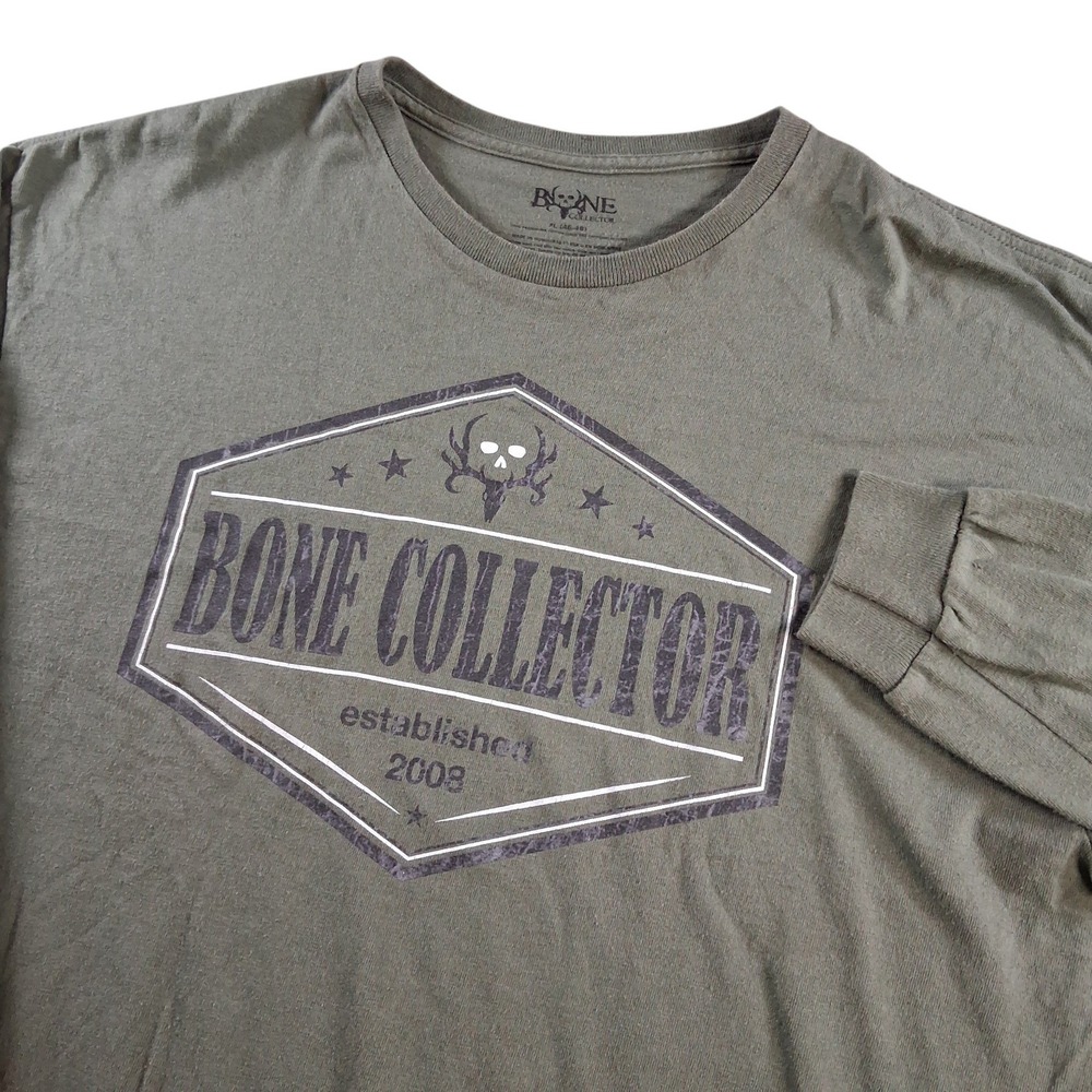Bone Collector Long Sleeve Shirt Mens XL Green Graphic Outdoor Hunting Logo Tee